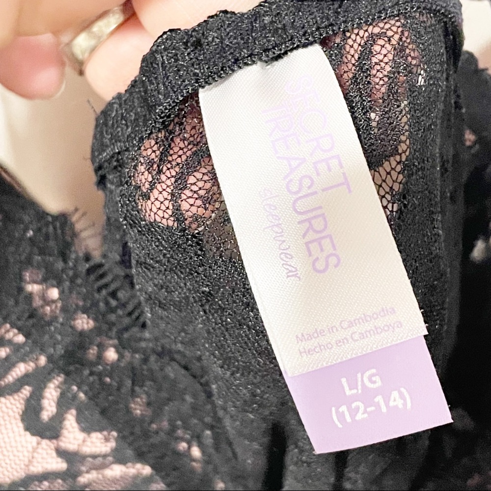 Secret Treasures Size Large Black Lace Pink Padded Lingerie Pajama Night NEW - Picture 3 of 5